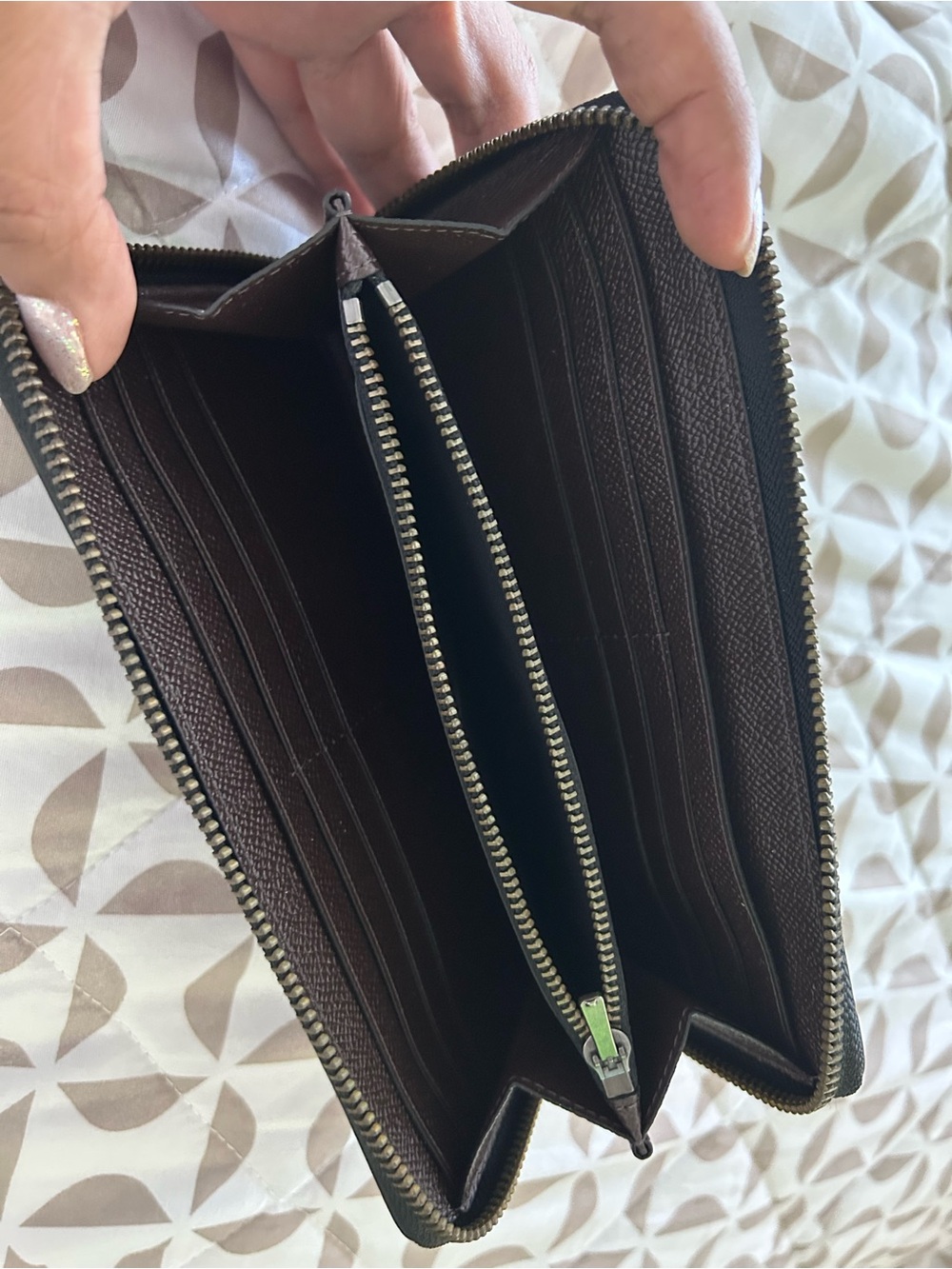 Coach Dark Brown Embossed Signature Zip Wallet - Picture 5 of 6
